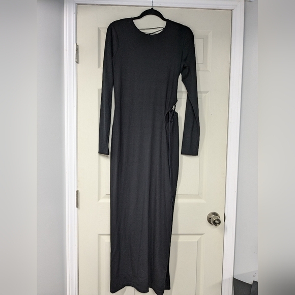 Reformation Kinsey Knit Long Sleeve Dress Size Large in Black Lace Up Cut Outs - Picture 5 of 10